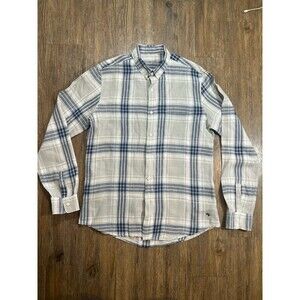 Adolfo Dominguez Mens 4 100% Linen Plaid Button Down Shirt